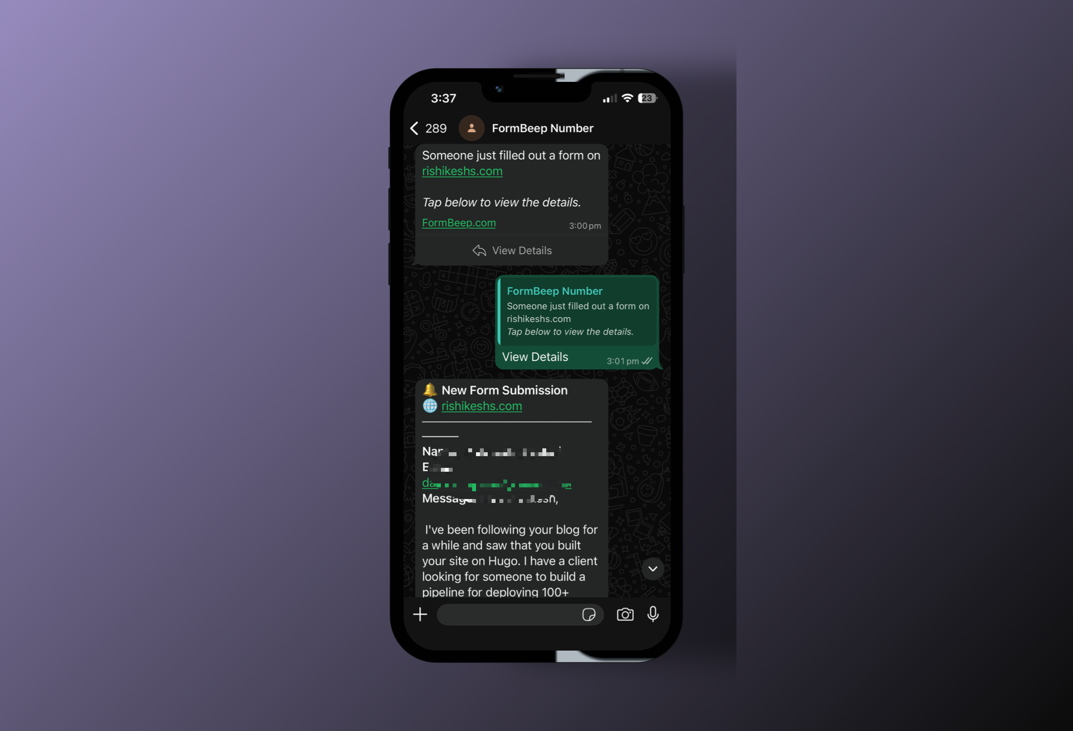 Form Notifications on WhatsApp